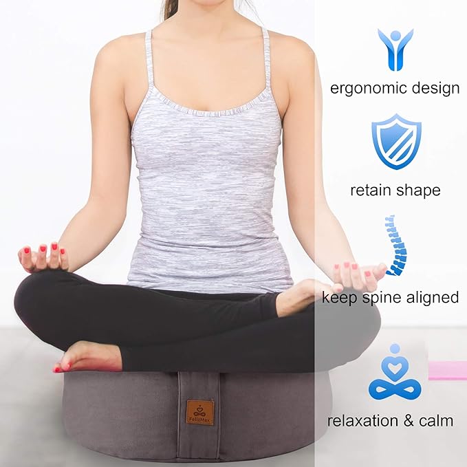 Zafu Buckwheat Meditation Cushion,D=13"/16" H=5.5",Round Zabuton Meditation Pillow,Yoga Bolster Kneeling Pillow Premium Yoga Pillow for Sitting on Floor Zippered Cotton Cover - Bloomnest