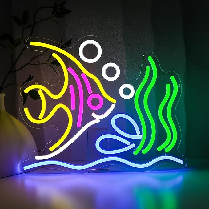 Tropical Fish Neon Sign for Wall Decor, Fish Led Signs for Room, USB Dimmable Neon Lights for Fish Shop Bar Home Pub Club Man Cave Party Store Office Restaurant Ocean Museum Decoration - Bloomnest