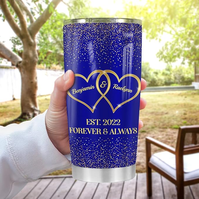Wassmin Personalized Couple Tumbler 20oz 30oz Forever & Always Couples Tumblers Coffee Travel Mug Cup Custom Gifts For Wife Husband Boyfriend Girlfriend Birthday Christmas Valentines Presents (Navy) - Bloomnest