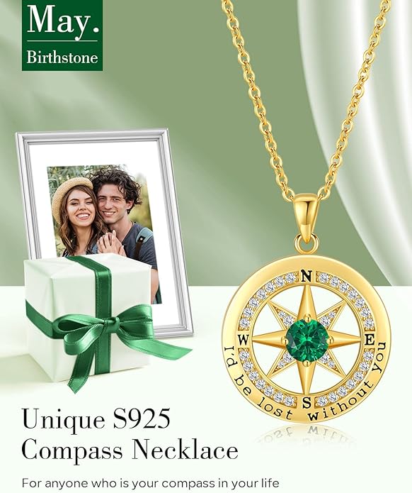 S925 Necklace Gift for Wife |Compass Jewelry |Women Anniversary |Sterling Silver |Girlfriend Birthday Gifts for Her Valentines |I'd be Lost without You |Jewel 18K Gold - Bloomnest