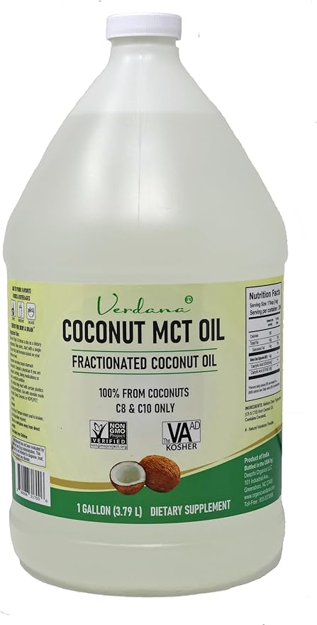 Verdana Coconut MCT Oil 1 Gallon – Food Grade for Keto Coffee, Unflavored Natural Oil Pulling Mouthwash, Massage, Aromatherapy – 100% from Coconut - Medium Chain Triglycerides – Non-GMO, Kosher