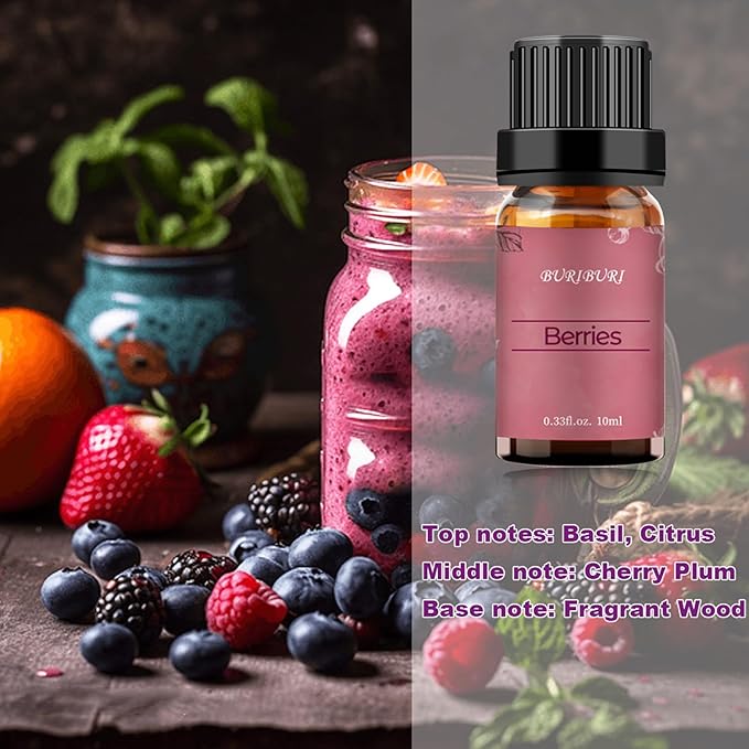 BURIBURI Berries Essential Oil 10ml Premium Grade Scented Oil Berries Fragrance Oil for Diffusers, Massage, Candle Making Soap Making BURIBURI