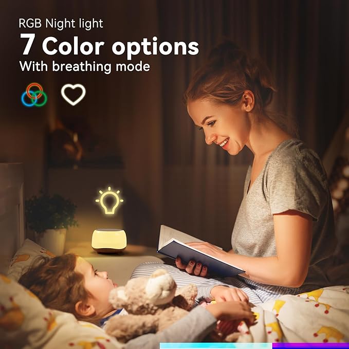 White Noise Sound Machine with 7 Colors Night Light 34 Soothing Sounds, Portable Sound Machine for Baby Adults Kids Sleep with 30 Volume Levels 4 Timers Adjustable Brightness (Wood Grain) - Bloomnest