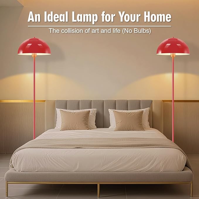 Industrial Floor Lamp, Red Floor Lamp for Living Room, 66Inch Tall Modern Standing Lamp, Stand Up Lamp with Metal Dome Shade, Mid Century Corner Reading Lamp for Bedroom Office Nursery Room, NO BULB - Bloomnest