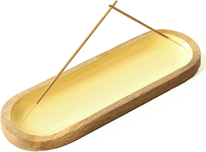The Art Box Wooden Yellow Incense Burner Holder, Modern Ash Catcher - Insense Tray for Table Décorations Meditation & Yoga - Great Gift for Any Occasion - 11x4 Inch - Bloomnest