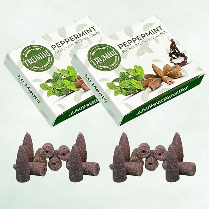 Peppermint Backflow Incense Cones - Total 60 Incense Cones Waterfall - Six Packs of 10 Incense Backflow Cones - Waterfall Inscent Cones - Incense Waterfall Cones