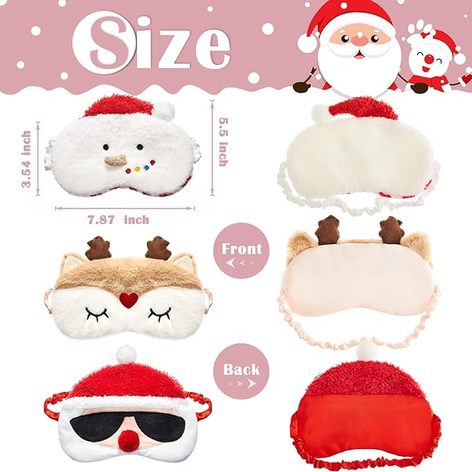 3 Pieces Christmas Eye Masks for Boys and Girls Sleeping Mask for Kids Sleep for Christmas, Santa Snowman Reindeer Cute Soft Plush Blindfold Gifts for Children Family Party Present - Bloomnest