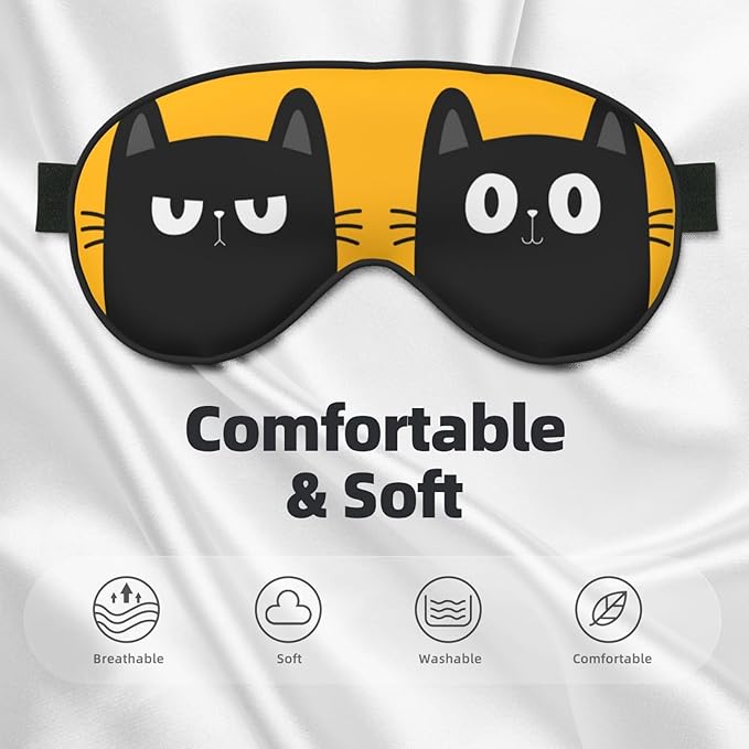 Black Cat with Big Eyes Sleep Mask, Soft Comfort Eye Shade, Adjustable, Breathable, Skin Friendly, Blocks Light, Perfect for Travel, Home, Airplanes, Trains or Anywhere - Bloomnest