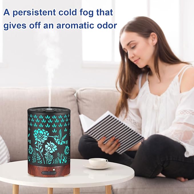 Essential Oil Diffuser- Aromatherapy Diffuser with7 Colors Light and Auto-Off for Women Metal Cool Mist Humidifier for Home and Office for Mom Women(Hummingbird) - Bloomnest