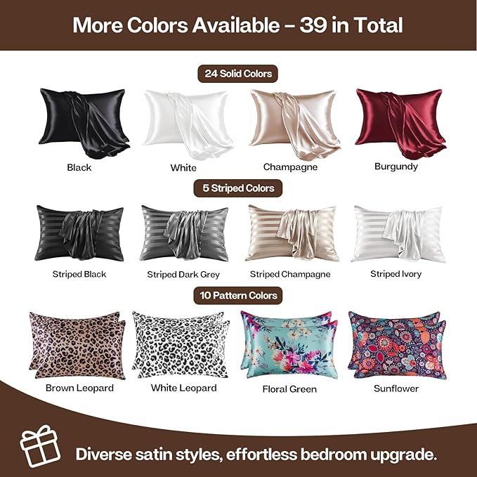 MR&HM Satin Pillowcase for Hair and Skin, Silk Satin Pillowcase 2 Pack, King Size Pillow Cases Set of 2, Silky Pillow Cover with Envelope Closure (20x40, Brown) - Bloomnest
