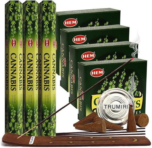TRUMIRI Cannabis Incense Sticks and Cone Incense Holder Variety Pack Bundle TRUMIRI