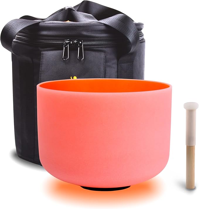 FMTY 10inch Crystal Singing Bowl Orange D Note Sacral Chakra with soft carrying case and Singing Mindfulness, Yoga, Spiritual and Body Healing and Energy Cleansing