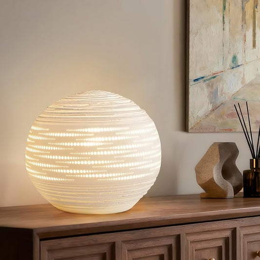 RONDURE 8.7" Modern Ceramic Table Lamp, Modern Bedside Lamps for Bedroom, Living Room and Nightstand, White Translucent Ceramic Shade, Warm Ambient Lighting, Home Decor - Bloomnest