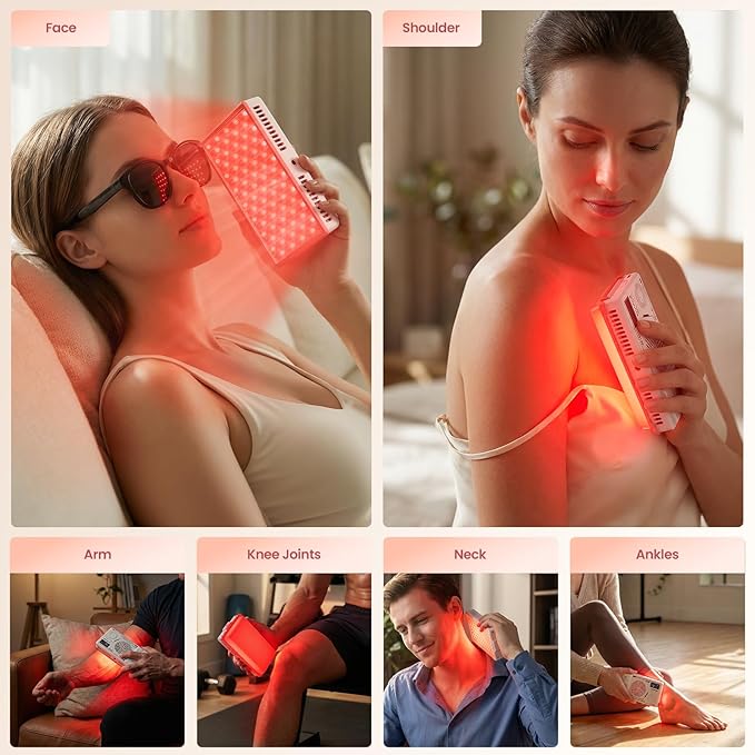Infrared Red Light Therapy Panel with 144 LEDs for Face Body, Dual Wavelength (660nm Red & 850nm NIR) for Pain Relief, Muscle Recovery, Skin Care, Portable Rechargeable for Home and Travel Use Maxtorc