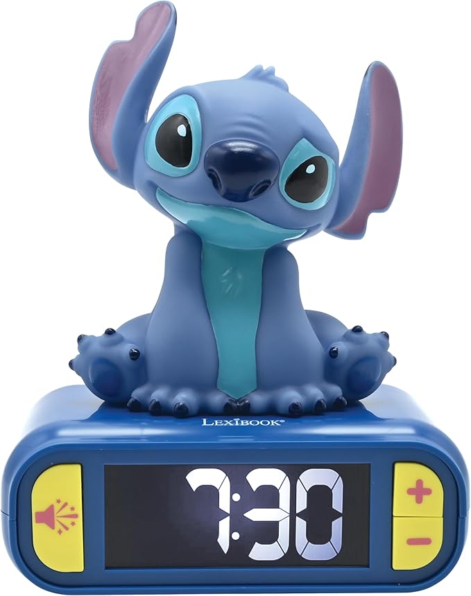 LEXiBOOK, Disney Stitch, Stitch Nightlight Alarm Clock, Sounds and Melodies, LCD Backlit Screen, Luminous, Snooze, Blue, RL800D - Bloomnest