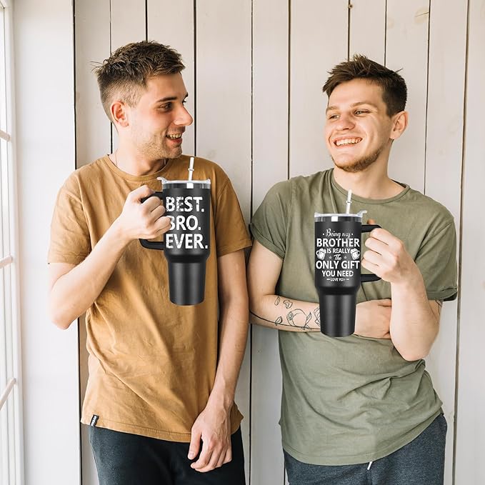 Ceovfoi 40 oz Black Brother Stainless Steel Cups Mug Water Bottle Tumbler with Handle,Brother Gifts from Sister - Bloomnest