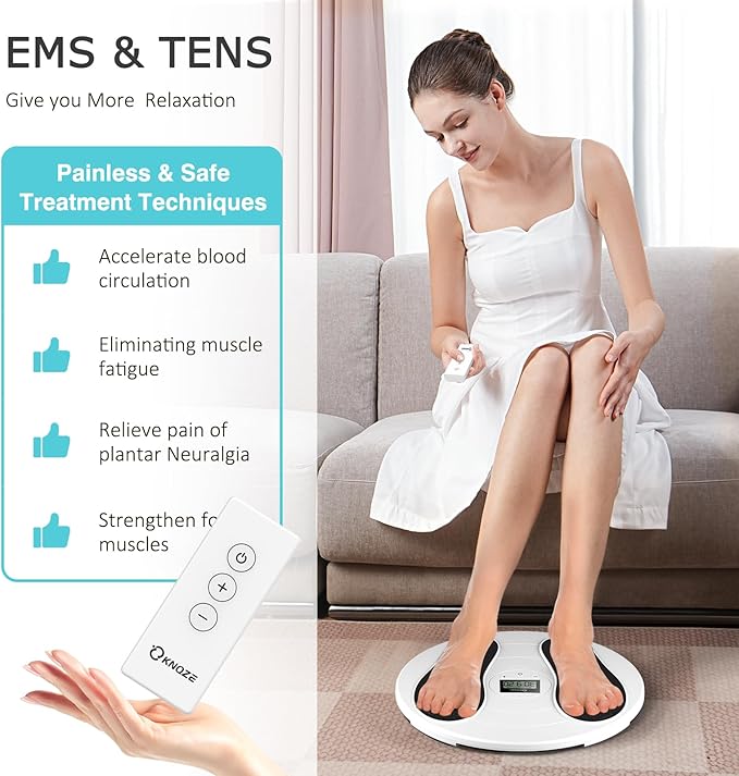 KNQZE Foot Massager for Neuropathy, TENS + EMS Foot Stimulator for Circulation, 10 Modes + 20 Intensities, Wireless Remote, Neuropathy Pain Relief for Feet, Plantar Fasciitis, Gifts for Mom & Dad - Bloomnest