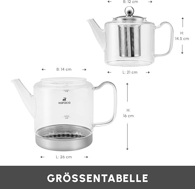 Karaca Dora Teapot Set, Glass, Tea Pot 1 L/33 oz, Kettle 2 L/66 oz Silver, Transparent, Tea Maker, Kettle, Turkish Tea Kettle, Tea Maker, XLarge, Suitable for Induction - Bloomnest