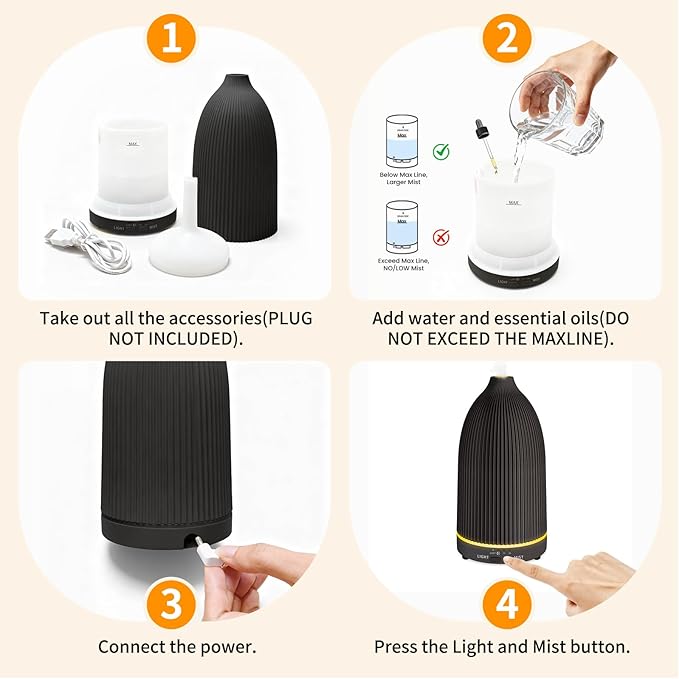 URPOWER 100ML Essential Oil Diffuser Ultrasonic Cool Mist Humidifier with 7 LED Lights, Timer & Auto-Off Quiet Aromatherapy Scent Diffuser for Home Bedroom Office Relaxation - Bloomnest