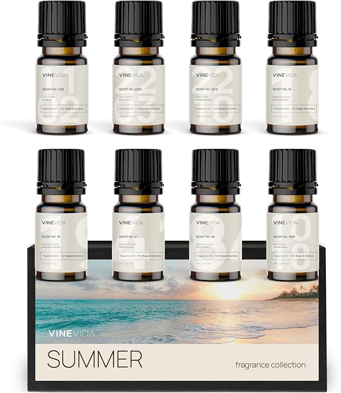 VINEVIDA [Set of 8] Summer Scents for Candle Making, Essential Oils Summer, Made in USA Candle Fragrance Oil, Soap Making Essential Oils, Diffuser Oil Scents - Bloomnest