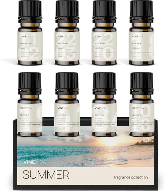 VINEVIDA [Set of 8] Summer Scents for Candle Making, Essential Oils Summer, Made in USA Candle Fragrance Oil, Soap Making Essential Oils, Diffuser Oil Scents - Bloomnest