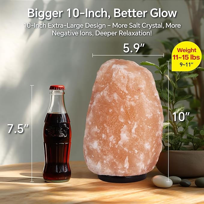 Himalayan Salt Lamp - 9-11 Inch 11-15 lbs, Natural Pink Large Salt Rock Lamp with Remote Control, 16 Color-Changing LED, USB-Powered Night Light for Home, Office, Bedroom, Yoga Decor