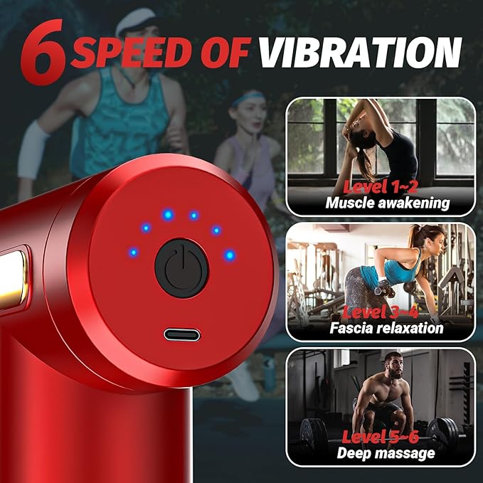 Massage Gun, Small Travel Tool, Massage Gun Deep Tissue,Percussion Handheld Portable Muscle Massager Tool for Full Body Pain Relief, Ideal Gifts for Men, Women(Red) - Bloomnest
