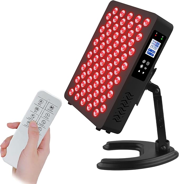 Red Light Therapy Panel for Face and Body, 630/660/810/850nm 4 Wavelengths Red Near Infrared Light Device with 70 Dual Chip LEDs, Timer and Stand, for Improve Sleep, Skin Wellness (Black, 350W)