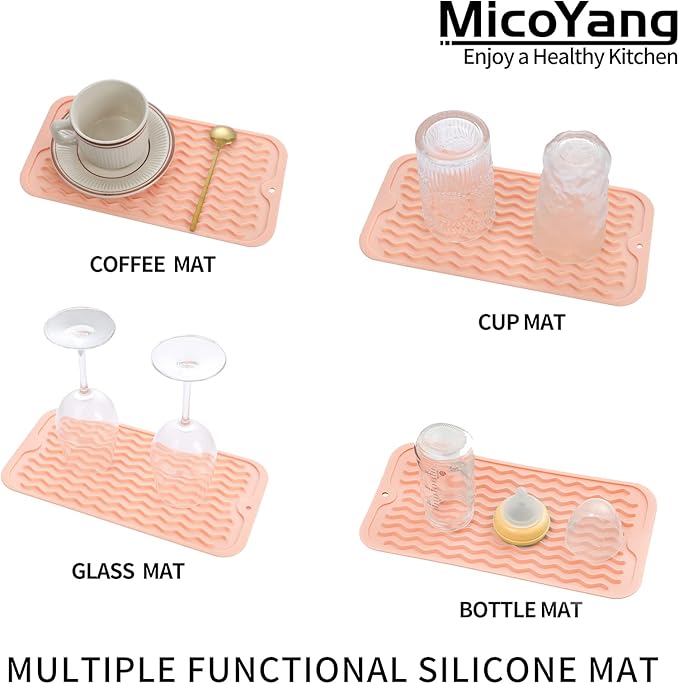 Silicone Dish Drying Mat for Multiple Usage,Easy clean,Eco-friendly,Heat-resistant Silicone Mat for Kitchen Counter or Sink,Refrigerator or Drawer Liner Pink S 12 inches x 6 inches - Bloomnest
