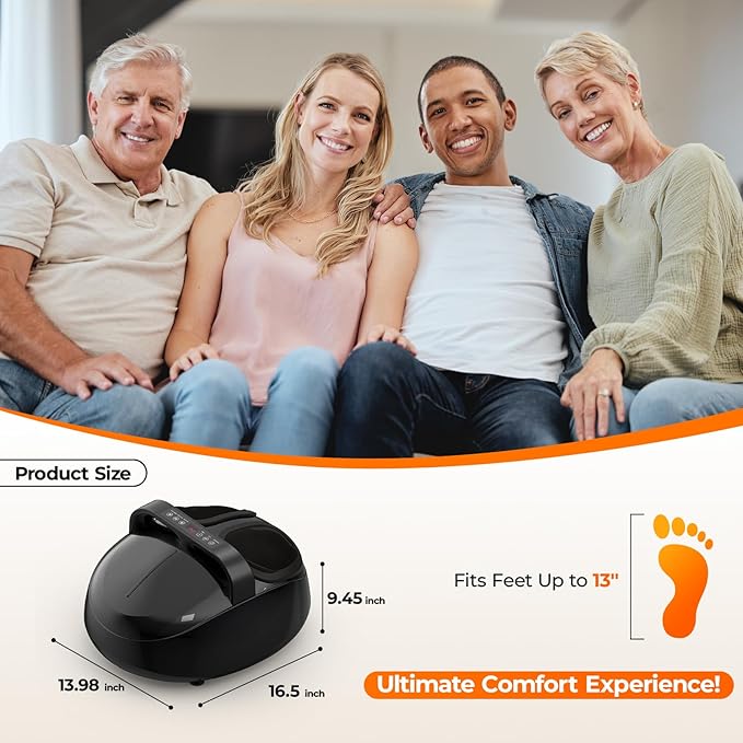 Foot Massager with Heat - Shiatsu Kneading & Rolling Compression, 5 Massage Modes with Adjustable Intensity, Fits Up to Size 13, Home Relaxation Gift - Bloomnest