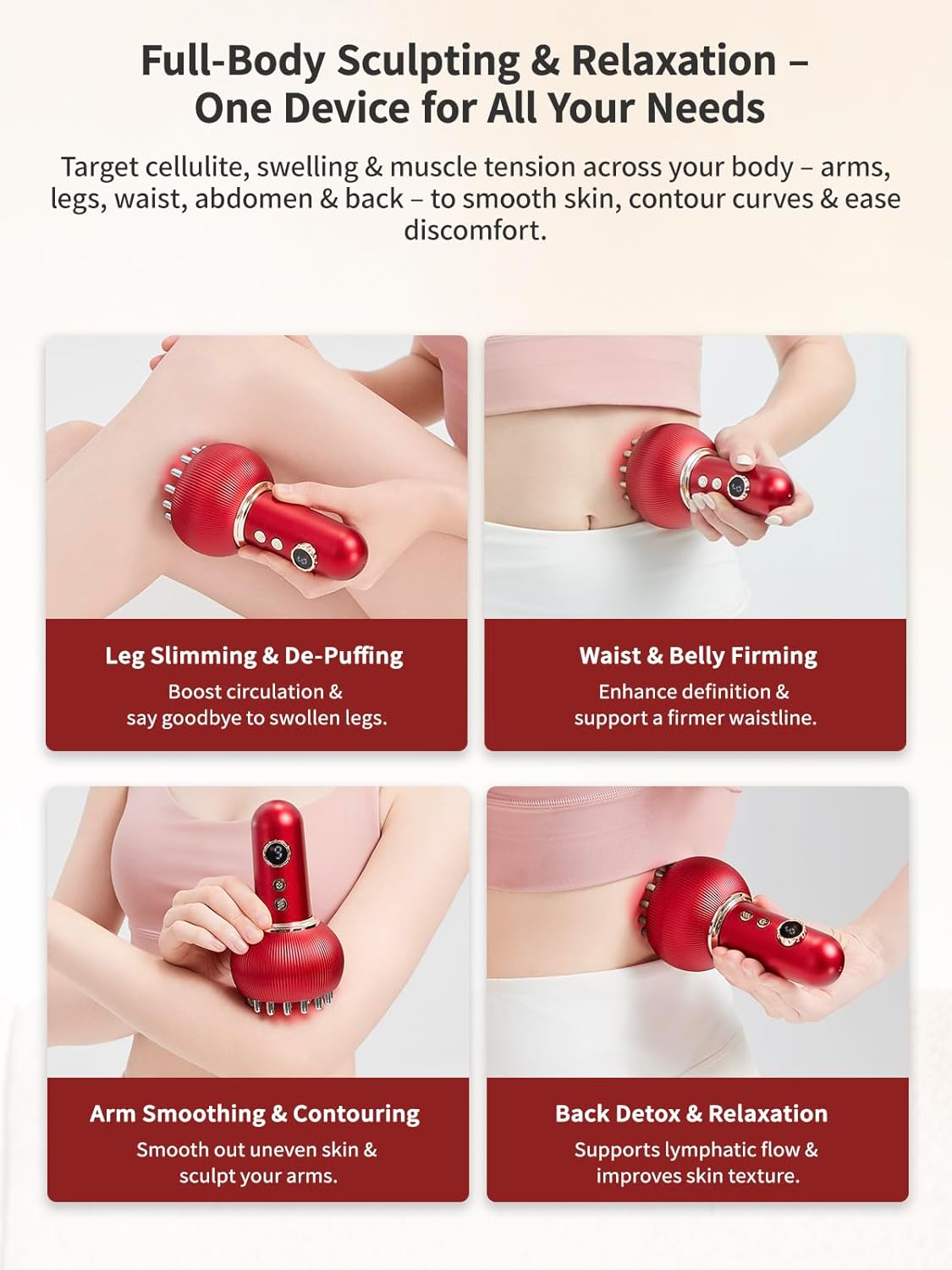 Lymphatic Drainage Massager & Anti Cellulite Massage Tool, Helps Reduce Stretch Marks & Cellulite, for Legs, Arms & Belly, Body Sculpting Machine with Microcurrent, Light, Heat & Vibration