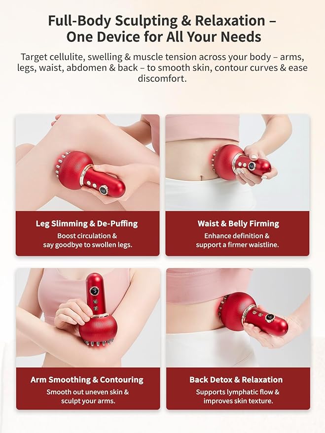 Lymphatic Drainage Massager & Anti Cellulite Massage Tool, Helps Reduce Stretch Marks & Cellulite, for Legs, Arms & Belly, Body Sculpting Machine with Microcurrent, Light, Heat & Vibration - Bloomnest