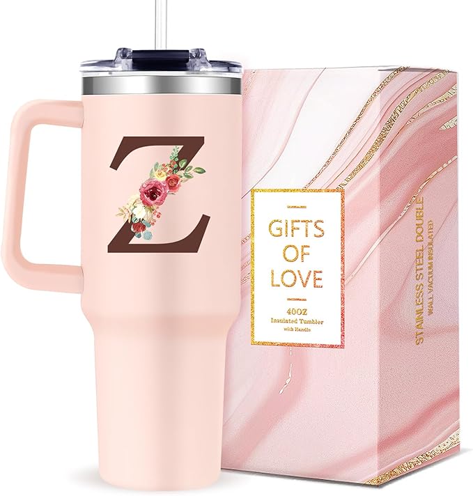 Monogrammed 40oz Tumbler with Handle for Women, Personalized Birthday Gifts for Women,Initial Cups for Woman Floral Letter Z,Customized Gifts for Female Lady Gift for Mothers Day Christmas - Bloomnest