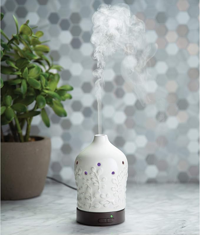 Airome Willow Medium Essential Oil Diffuser|100 mL Humidifying Ultrasonic Aromatherapy Diffuser 8 Colorful LED Lights, Intermittent & Continual Mist, Auto Shut-Off Airom%C3%A9
