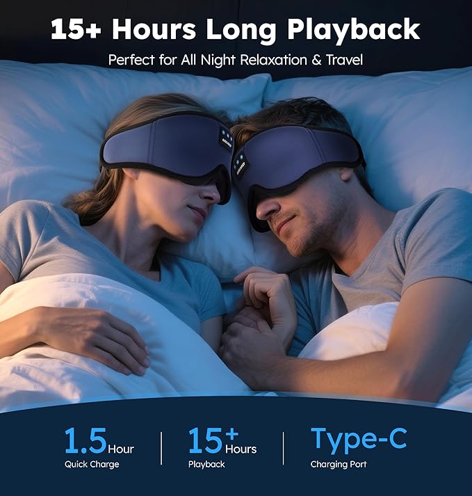 Ice Silk Sleep Mask with Headphones, Sleep Headphones for Side Sleeper with 3D Cups, Bluetooth 5.4 Sleeping Eye Mask, Total Blackout Sleeping Headphones for Women Men(Navy) - Bloomnest