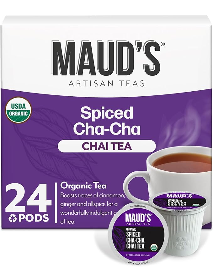 Maud's Organic Chai Tea Pods, 24 ct, Recyclable Single Serve Tea Pods – 100% Gourmet Blended Tea Leaves, Compatible with Keurig K Cups Maker - Bloomnest