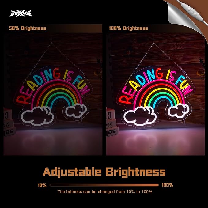 Reading Is Fun Neon Sign Read Books LED Neon Light for wall decor Smart plug timer compatible USB-Powered Suitable for Kids Boys Room Bookstore Library Museum Study Room(16.2x12.6 Inch) - Bloomnest