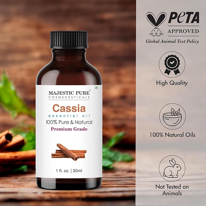 Majestic Pure Cassia Essential Oil with Glass Dropper - 1 Fl Oz - 100% Pure and Natural Cassia Oil - Premium Grade Essential Oils for Diffuser, Aromatherapy, Soap and Candle Making - Bloomnest