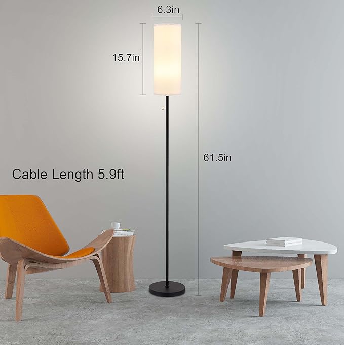 Floor Lamp for Living Room, Modern Standing Lamps with Lampshade, Minimalist Tall Lamp with Chain Switch for Living Room, Bedroom, Kids Room, Office,Standing Lamp LED Bulb Included (White Shade) - Bloomnest