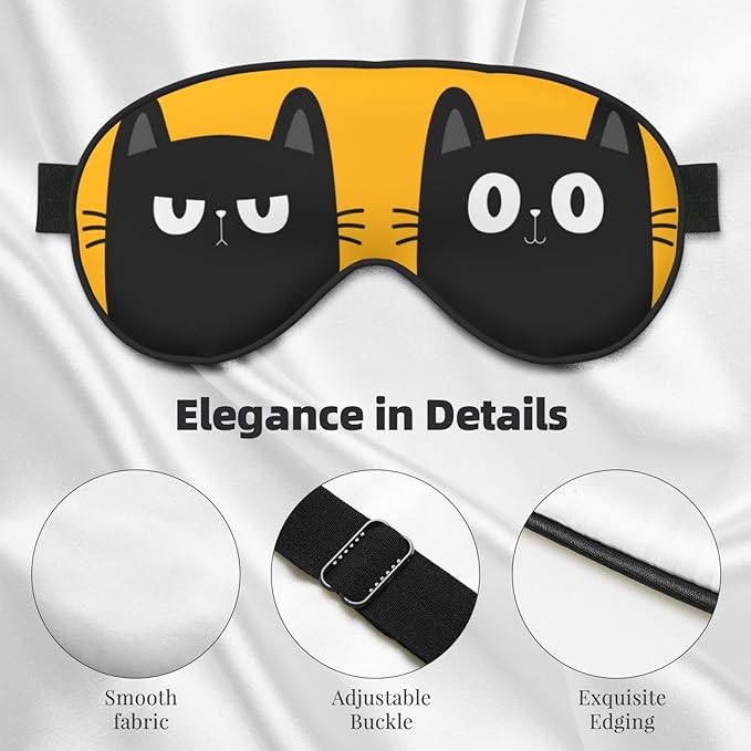 Black Cat with Big Eyes Sleep Mask, Soft Comfort Eye Shade, Adjustable, Breathable, Skin Friendly, Blocks Light, Perfect for Travel, Home, Airplanes, Trains or Anywhere - Bloomnest