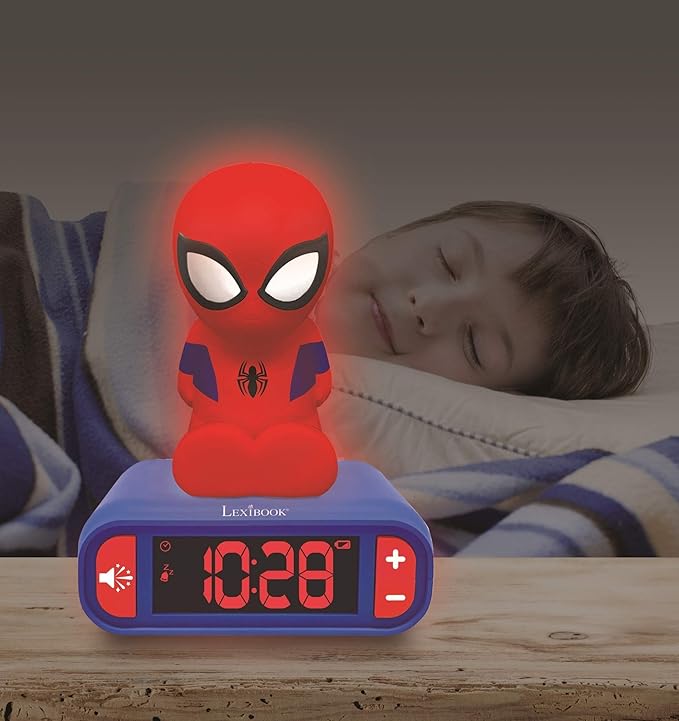 LEXiBOOK - Marvel Spider-Man Digital Alarm Clock with Night Light Snooze and Marvel Spider Man Superheroes Sound Effects - Boys Clock - Luminous Spiderman, Blue - RL800SP - Bloomnest