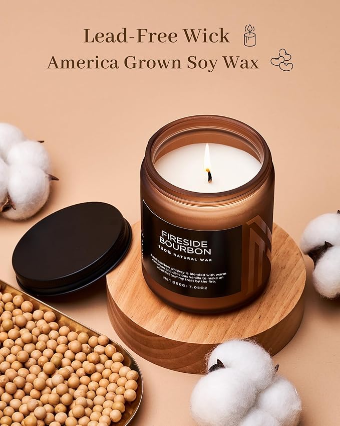M&SENSE Fireside Bourbon Clean Non-Toxic Soy Wax Campfire Smoky Candle, Cotton Fall Scented Candle for Home Decor, 7.05oz Up to 50 Hours Burn Time Aromatherapy Gift for Bathroom - Bloomnest