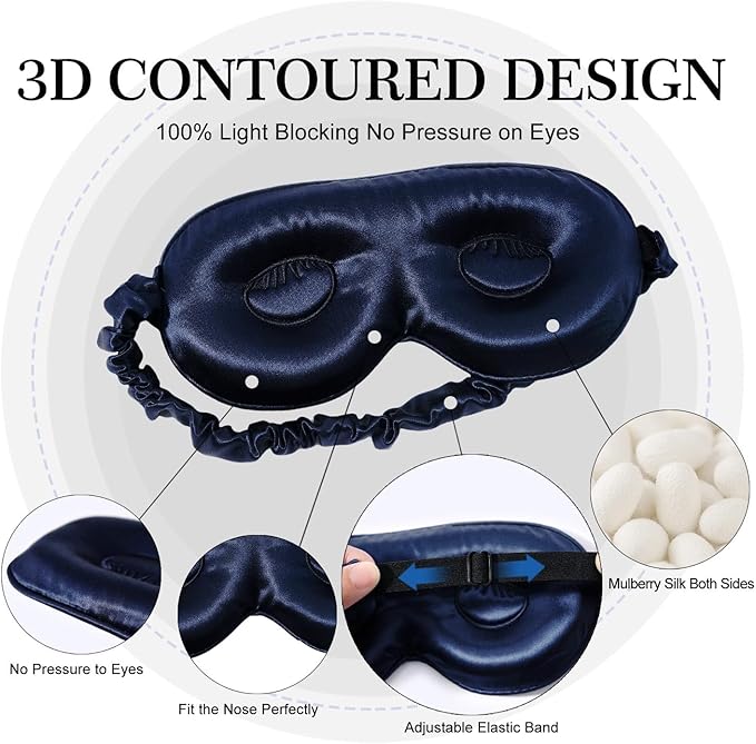 ZIMASILK Adjustable 22 Momme 100% Pure Mulberry Silk Sleep Mask, 3D Contoured Cup Eye Mask for Sleeping, Super Soft Breathable Blindfold, Perfect Blocks Light for Sleeping. (Navy Blue) - Bloomnest