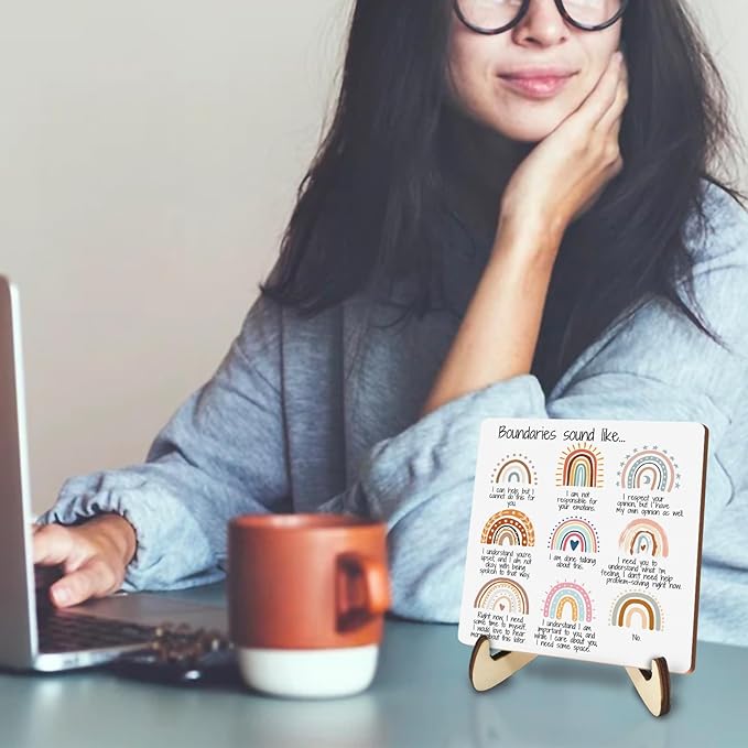 Motivational Mental Health Office Decor Rustic Desk Decor Therapy Office School Counselor CBT DBT School Psychology Therapist Counseling Wood Sign for Coworker Home Rainbow Plaque with Wood Stand - Bloomnest