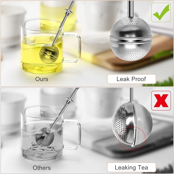 Numola Long Handle Tea Ball Stainless Steel, 2Pcs Premium Tea Infuser Filter for Loose Leaf Tea, Reusable Fine Mesh Tea Interval Diffuser Strainer for Cup and Teapot - Bloomnest