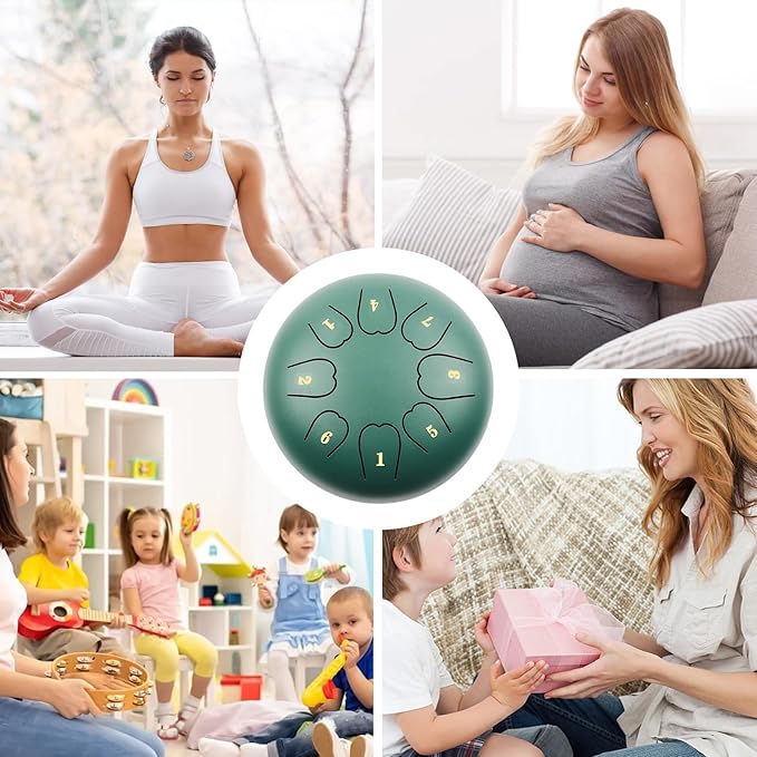 Rain Drum For Outside, Steel Tongue Drum 6 Inch 8 Notes, Tongue Drum with Mallets for Musical Education Entertainment Gifts (Dark Green, 6 Inch)