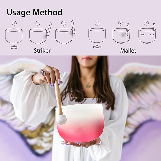8-12 Inch Set of 3 Gradient Design Quartz Crystal Singing Bowl Chakra Set with Free Carrying Case and Suede Sticker & O-ring - Bloomnest