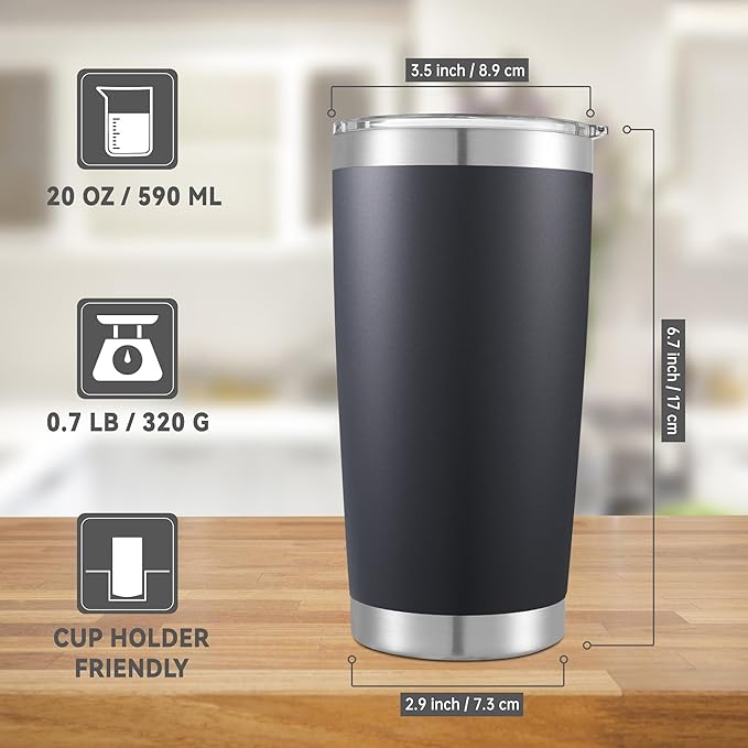 20 oz Tumblers Bulk Stainless Steel Tumbler with Lid Double Wall Vacuum Insulated Coffee Mug 20oz Powder Coated Cup for Hot and Cold Drinks, Black, 12 pack - Bloomnest