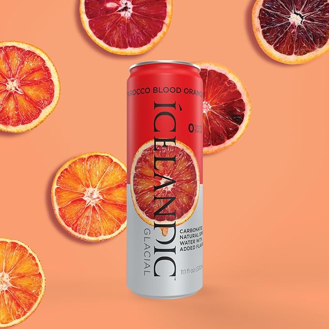 Icelandic Glacial Sparkling Water, Tarocco Blood Orange, 330 ml / 11.1 Fl Oz Cans (Pack of 10) - Bloomnest