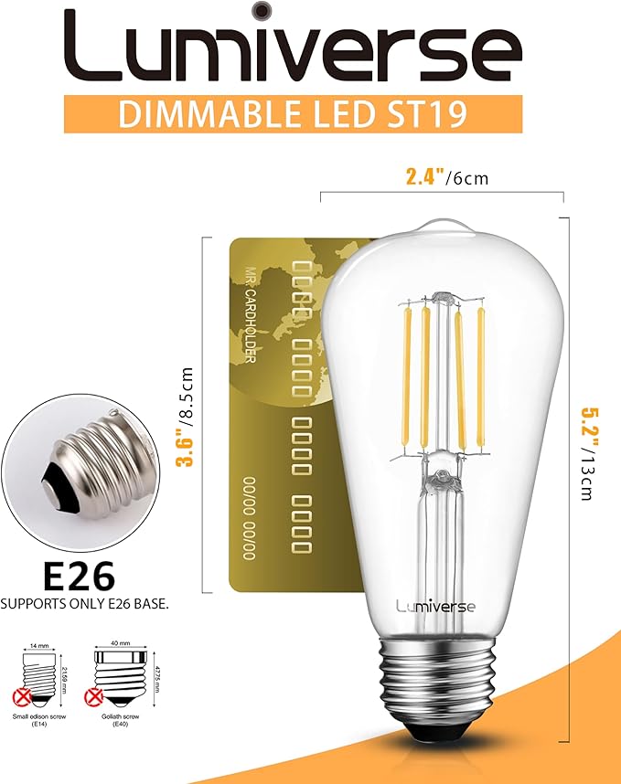 Lumiverse 120 Pack E26 Vintage LED Edison Bulbs CRI 90+, 5.5W 60W Equivalent Dimmable, Antique Style ST19/ST58 LED Light Filament Bulbs 2700K Soft White - Bloomnest